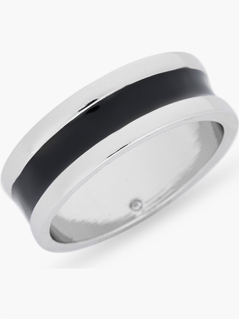 Men's Silver-Tone Ring with Black InlaySZ-11